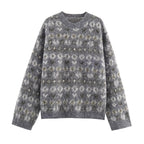 Women Oversize Jacquard Sweater made of soft Mohair mix with round neck Fashion Glam