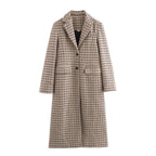 Women Long Houndstooth Coat with Lapel Collar, Two-Button Closure and Flap Pockets Fashion Glam