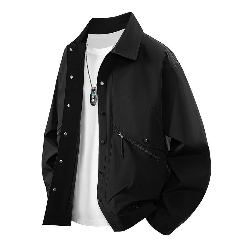 Men's overshirt coach jacket in urban utility style with snap button placket and angled zip pocket Fashion Glam