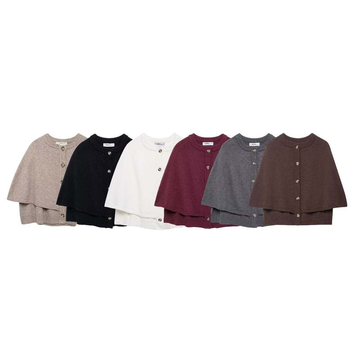 Women's Button-Front Knit Cape with Double Layer and Round Neckline Fashion Glam