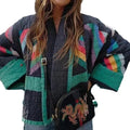 Women's padded kimono quilted jacket with patchwork design and wide sleeves Fashion Glam