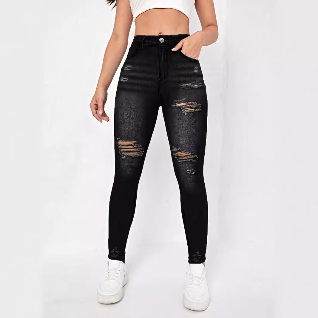Women high-waisted Sculpting Skinny Jeans with targeted rips and shaping comfort waistband Fashion Glam