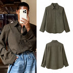Women Oversize Check Shirt with Chest Pocket and Curved Hem Fashion Glam