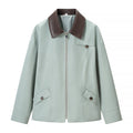 Women's Boxy Blouson with Zipper, Contrast Collar and Flap Pockets Fashion Glam