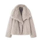 Women's Short Boxy Faux Fur Coat with Generous Shawl Collar and Soft Lining Fashion Glam