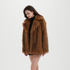 Ladies Boxy Short Coat made of dense long-fiber synthetic fur with open front Fashion Glam