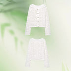 Women's Crocheted Short Jacket in Boucle Look with Decorative Buttons and Patch Pockets Fashion Glam