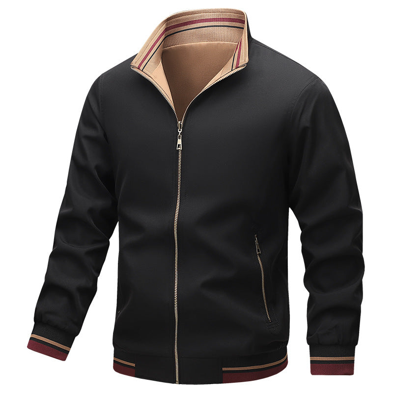 Men's Lightweight Harrington Jacket with Stand-Up Collar, Zip Closure and Contrast Cuffs Fashion Glam