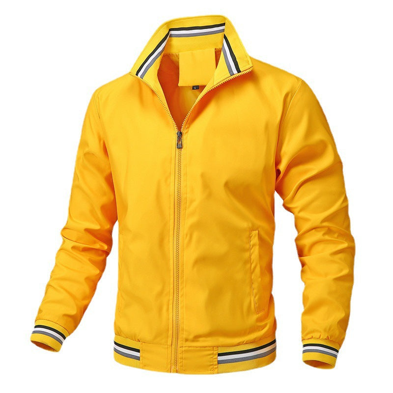 Men's Sporty-Light College Bomber Jacket with Ribbed Collar and Stripe Details Fashion Glam