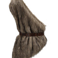 Unisex shoulder cape made of faux fur with decorative leather belt and asymmetrical cut Fashion Glam