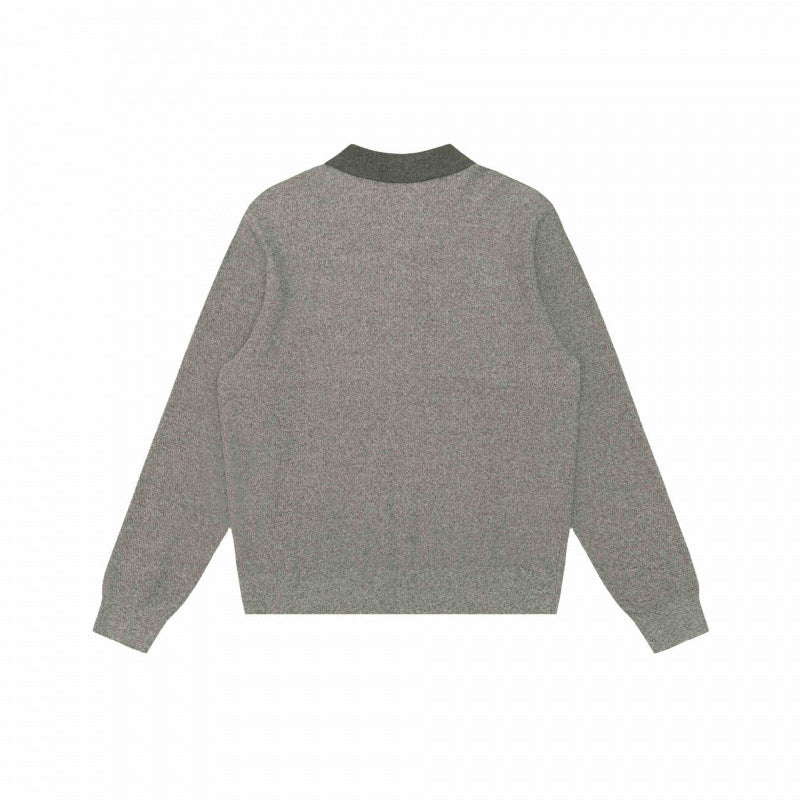 Unisex fine knit polo sweater with Henley button placket and ribbed cuffs Fashion Glam