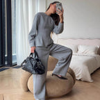 Women's Two-Piece Lounge Set with Tailored Peplum Top and Wide Pants Fashion Glam