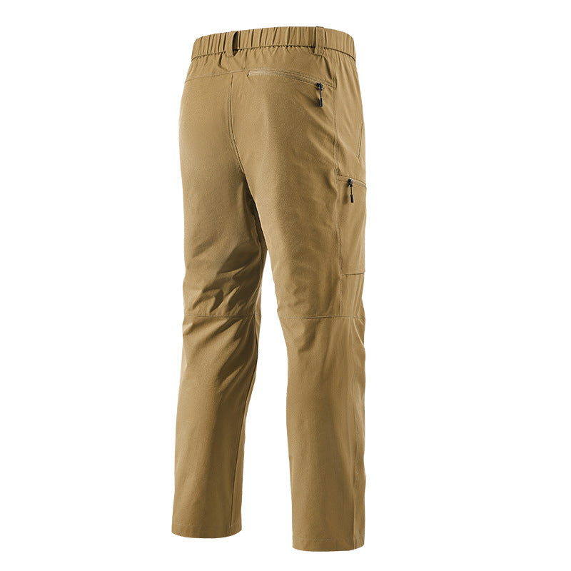 Men's Multifunctional Cargo Travel Pants with Elastic Waistband, Zipper Pockets and Knee Reinforcement Fashion Glam