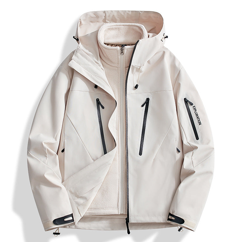 Men's two-in-one softshell outdoor jacket with detachable fleece inner jacket and waterproof zippers Fashion Glam