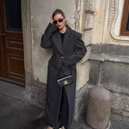 Women Longline Wool Blend Coat with Distinctive Lapels, Tailored Darts, and Flap Pockets Fashion Glam