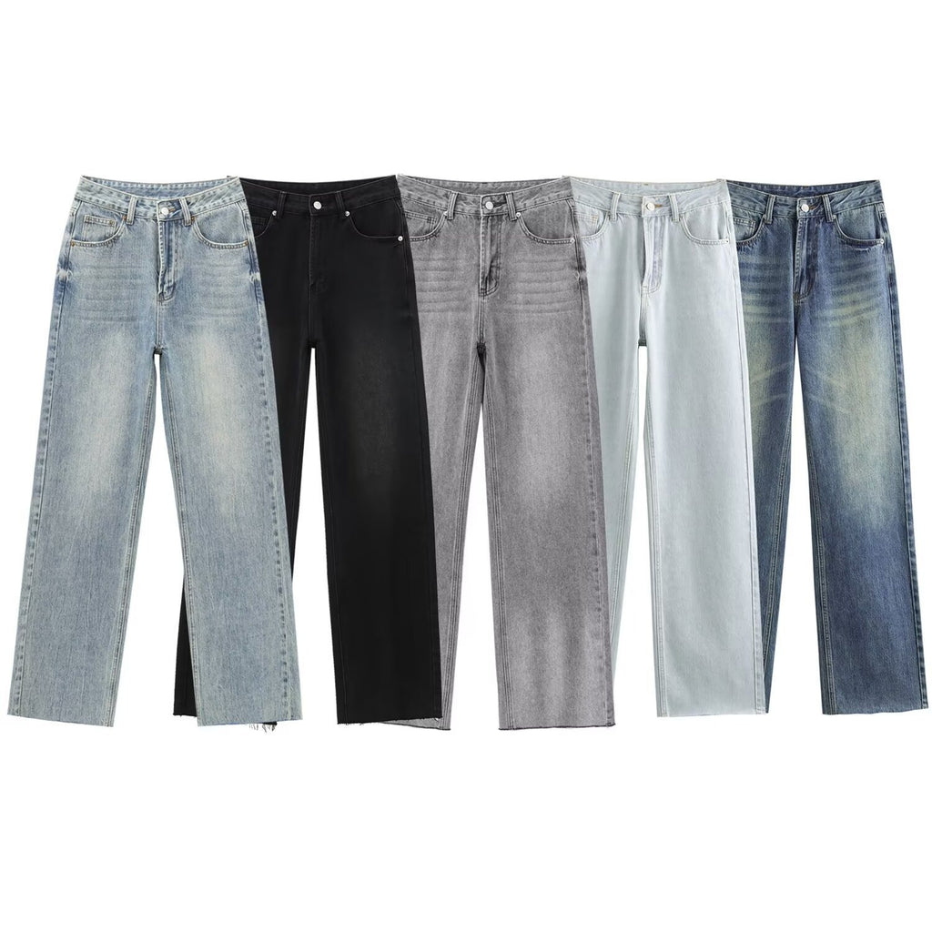 Women's high-waisted wide-leg jeans with wide leg and vintage wash Fashion Glam