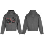 Unisex Oversize Hoodie Sweat Jacket with full zip, studded trim, and graphic front print Fashion Glam