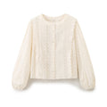 Ladies Broderie Anglaise Cotton Blouse with Ruffle Trim and Balloon Sleeves Fashion Glam