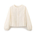 Ladies Broderie Anglaise Cotton Blouse with Ruffle Trim and Balloon Sleeves Fashion Glam
