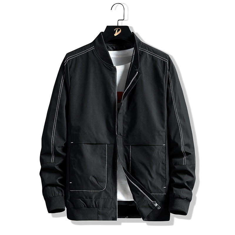 Men's Lightweight Bomber Jacket with Contrast Stitching, Zipper and Patch Pockets Fashion Glam
