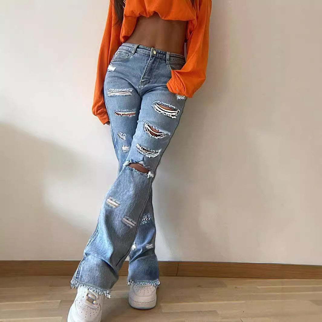 Women's High-Waisted Baggy Jeans in Vintage Ripped Design with Wide Leg and Frayed Hem Fashion Glam