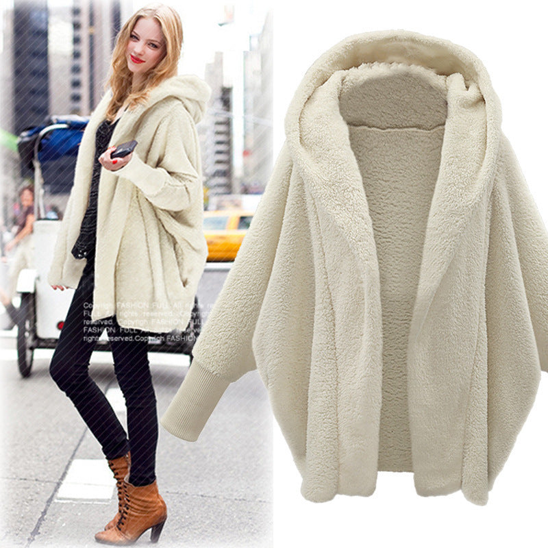 Women's Cozy Oversized Hoodie Cardigan made of Teddy Fleece with Bat Sleeves Fashion Glam