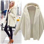Women's Cozy Oversized Hoodie Cardigan made of Teddy Fleece with Bat Sleeves Fashion Glam