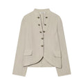 Women's short blazer with Mandarin collar, decorative button placket and curved hem Fashion Glam