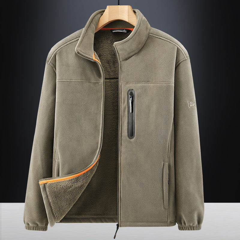 Men's microfleece outdoor jacket with waterproof breast pocket, stand-up collar, and teddy fleece lining Fashion Glam