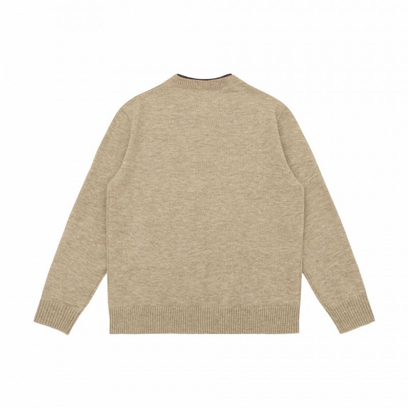 Unisex Mélange-knit sweater with half-neck V-slit and contrasted inner waistband Fashion Glam
