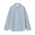 Women Oversized Shirt with Vertical Striped Pattern and Kent Collar Fashion Glam