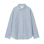 Women Oversized Shirt with Vertical Striped Pattern and Kent Collar Fashion Glam