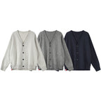 Unisex Oversize V‑Neck Knitted Cardigan with Button Placket and Side Press Buttons Fashion Glam
