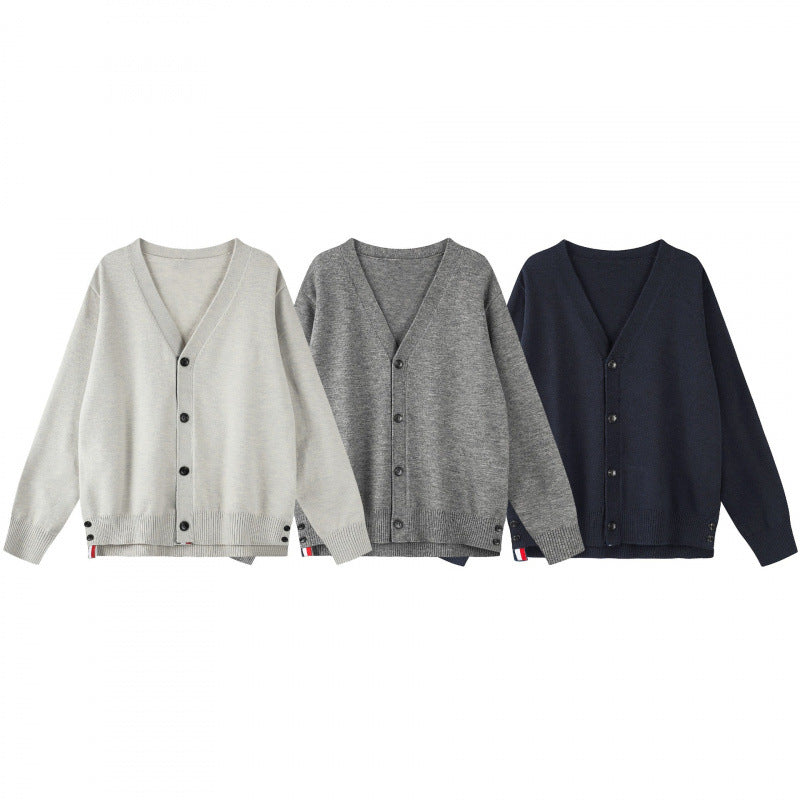 Unisex Oversize V‑Neck Knitted Cardigan with Button Placket and Side Press Buttons Fashion Glam