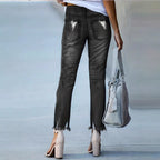 Women Cropped Destroyed Jeans with High Waist, Straight Leg & Raw Frayed Hem Fashion Glam