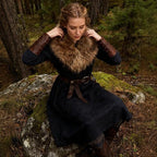 Ladies Medieval Faux Leather Breastplate with Embossed Ornamentation and Faux Fur Shoulder Collar Fashion Glam