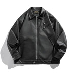 Unisex Boxy Faux Leather Blouson Jacket with Shirt Collar, Diagonal Chest Zip and Snap Hem Fashion Glam