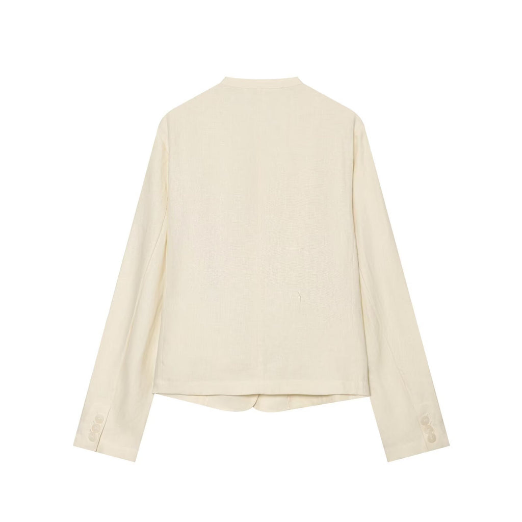 Women's short blazer without collar with straight hem and three buttons Fashion Glam