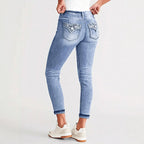 Women Ankle-Length Slim-Fit Stretch Jeans with Subtle Used Wash and Sculpting Waistband Fashion Glam