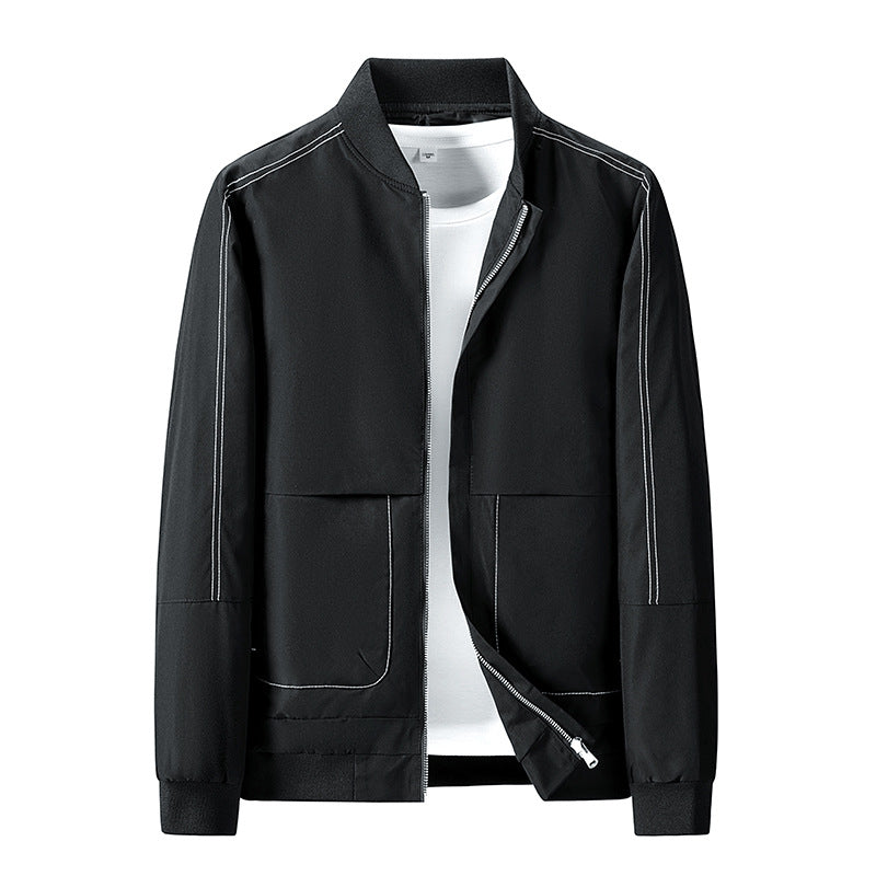 Men's Lightweight Bomber Jacket with Contrast Stitching, Zipper and Patch Pockets Fashion Glam