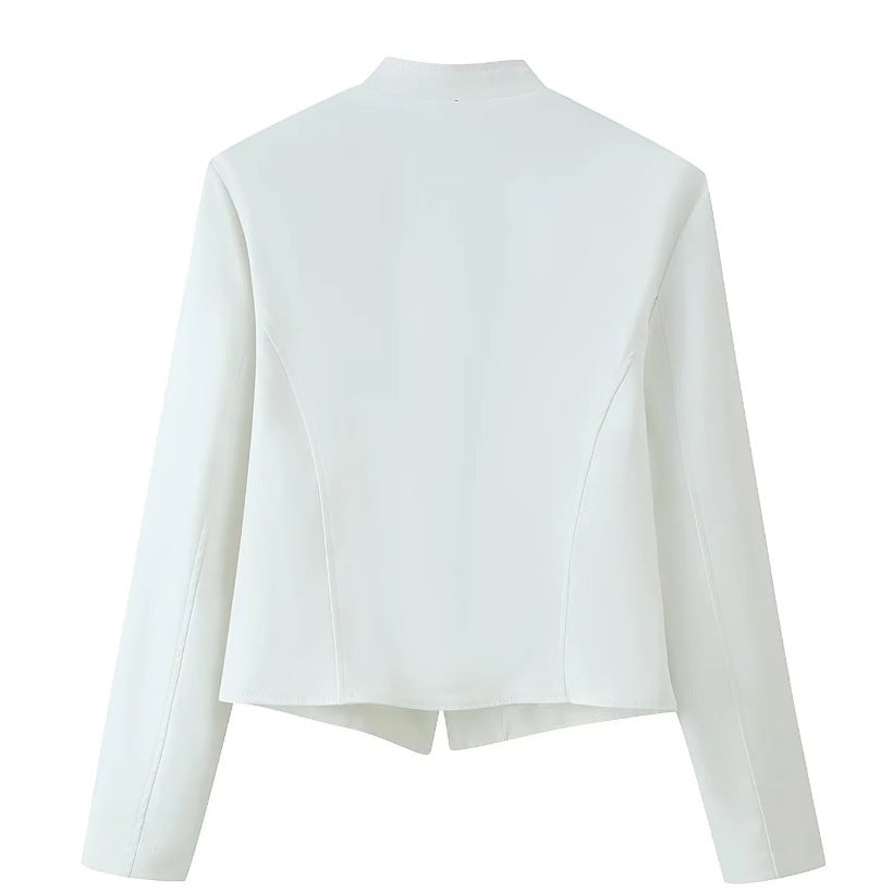 Women Military Inspired Short Stand Collar Jacket with Decorative Cords and Brass Buttons Fashion Glam