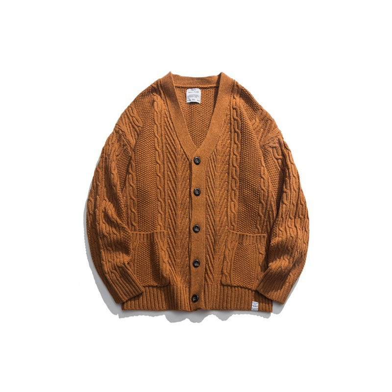Unisex Oversized Knit Cardigan with Cable Pattern, V-Neck and Patch Pockets Fashion Glam