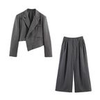 Women Asymmetric Cropped Blazer with Slanted Hemline and Lapel Collar Fashion Glam