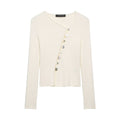 Women Asymmetrical Boucle Cardigan with V-Neck and Decorative Button Placket Fashion Glam