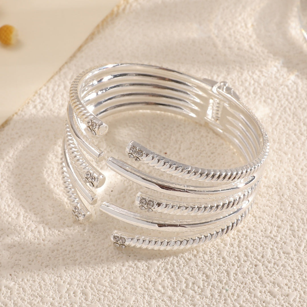 Women's Open Bangle with Modern, Layered Design Fashion Glam