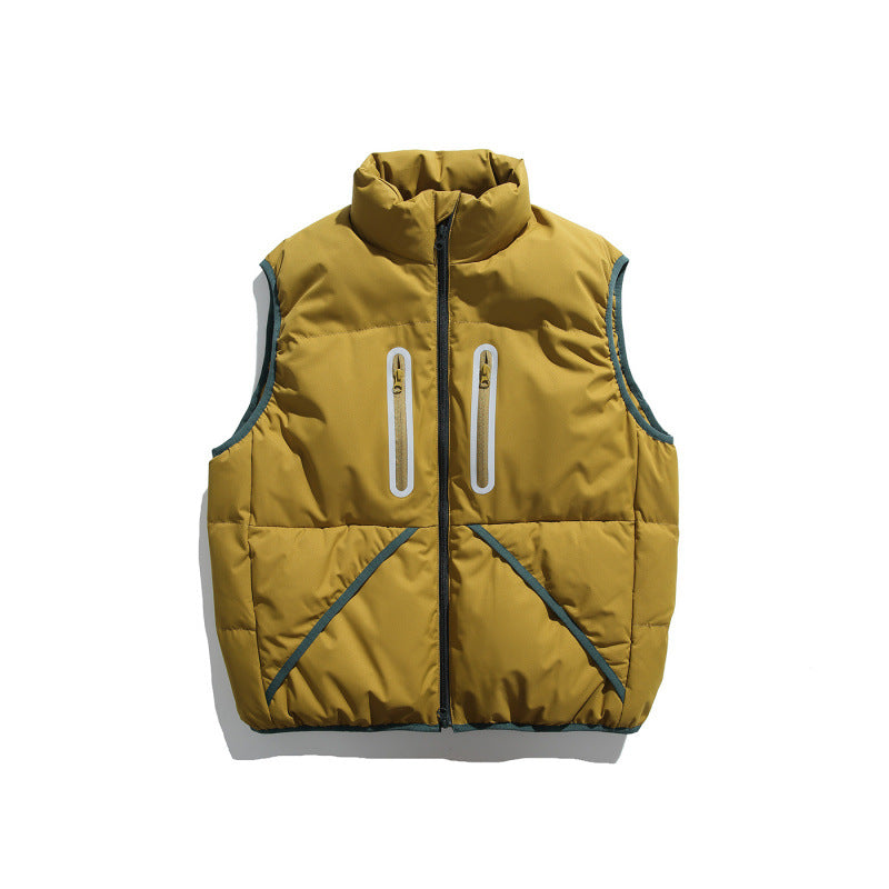 Unisex Padded Stand-Up Collar Vest with Wind and Water-Repellent Surface, Contrast Piping, and Multiple Pockets Fashion Glam