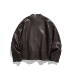 Men's short jacket made of vegan leather with a stand-up collar, three zip pockets, and two-way zipper Fashion Glam
