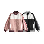 Unisex Short Cut Boxy Bomber Jacket in Sportline Style with Full Zip, Contrasting Stripe Sleeves and Ribbed Cuffs Fashion Glam