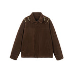 Men's short jacket made of suede look with decorative shoulder buckles and concealed zipper Fashion Glam