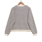 Women's Striped Lightweight Cardigan with Round Neckline and Decorative Buttons Fashion Glam